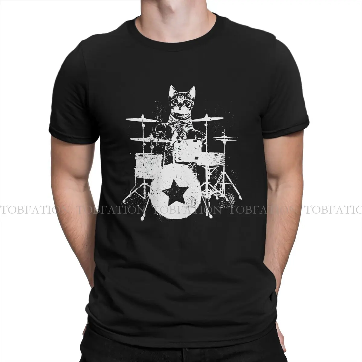 Rockstar Kitty Drums O Neck TShirt Rock N Roll Pure Cotton Original T Shirt Men Tops Fashion Oversized Big Sale