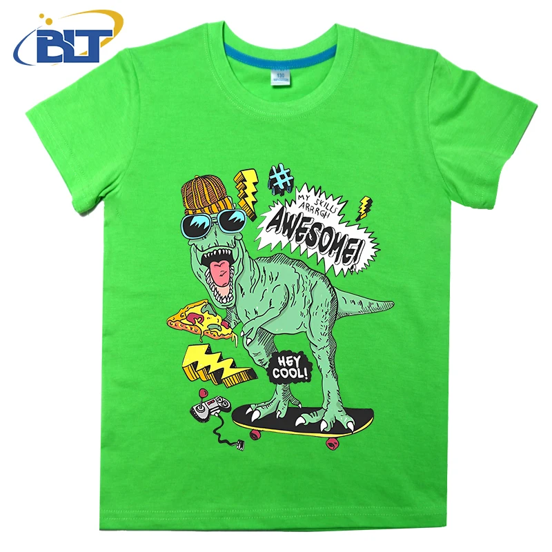 Süßes Kinder-T-Shirt mit Dinosaurier-Print, kurz ärmel iges Freizeit oberteil aus Sommer baumwolle, geeignet für Jungen und Mädchen