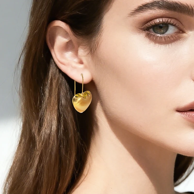 

YTJX 18K Gold Plated Heart Drop Earrings Women Hight Quality Korean Style Piercing Earring Birthday Party Jewelry 2025 New