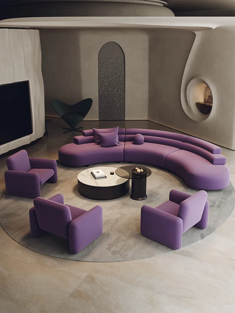 & Semicircular One Seat Sofa Purple Sponge Filling-Italian Minimalism Design for Sales Offices Hotel Lobbies Beauty Salons