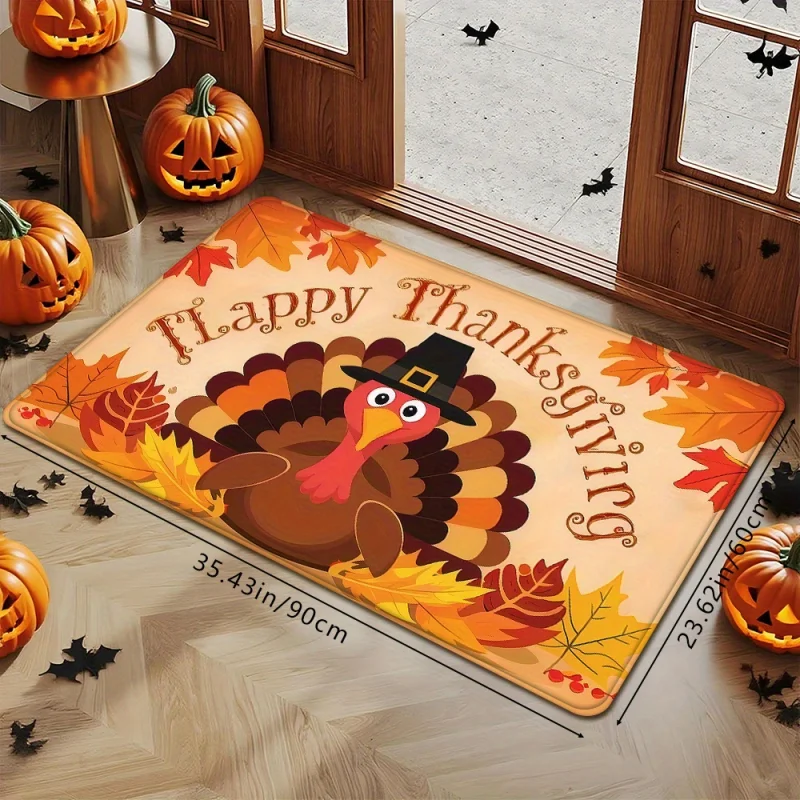 VIKAMA Happy Thanksgiving Turkey Welcome Mat Indoor Outdoor Entrance Doormat Kitchen Bedroom Bathroom Entryway Rug Home Decor