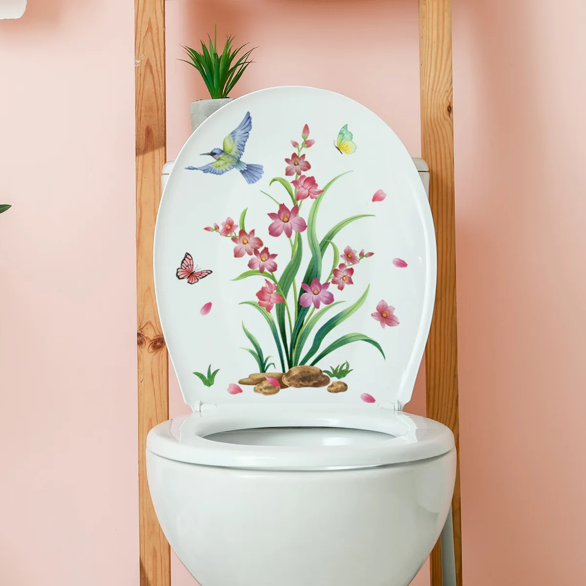 T245# Flowers Vines Birds Butterflies Toilet Sticker Bathroom Toilet Cover Sticker Wall Stickers Wc  For Home  Decoration