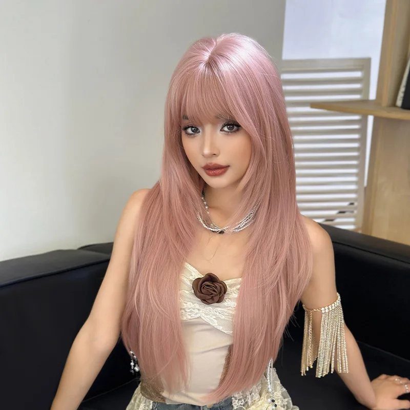 

Женский длинный прямой парик, цвет West Apple Pink Gold, из термостойкого матового шелкового синтетического волокна, летний, на всю голову