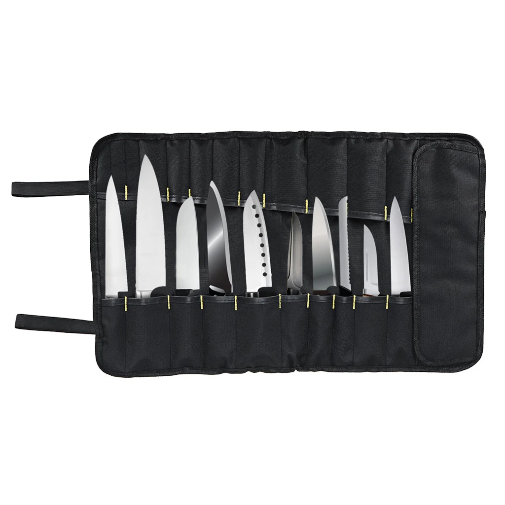 22 Slots Portable Black Chefs Knife Roll Bag Professional Oxford Cloth Cutlery Knives Holder Protector Kitchen Cooking Tools