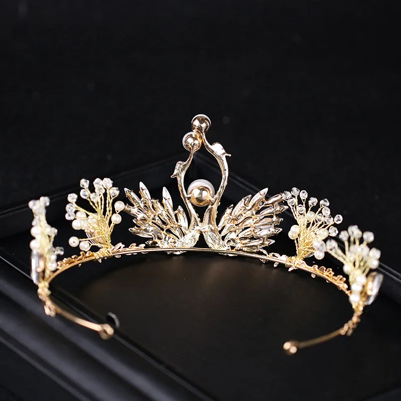 2024 Charm Double Swan Baroque Crown Taira Pearl Bridal Hair Accessories Princess Wedding Headdress NA