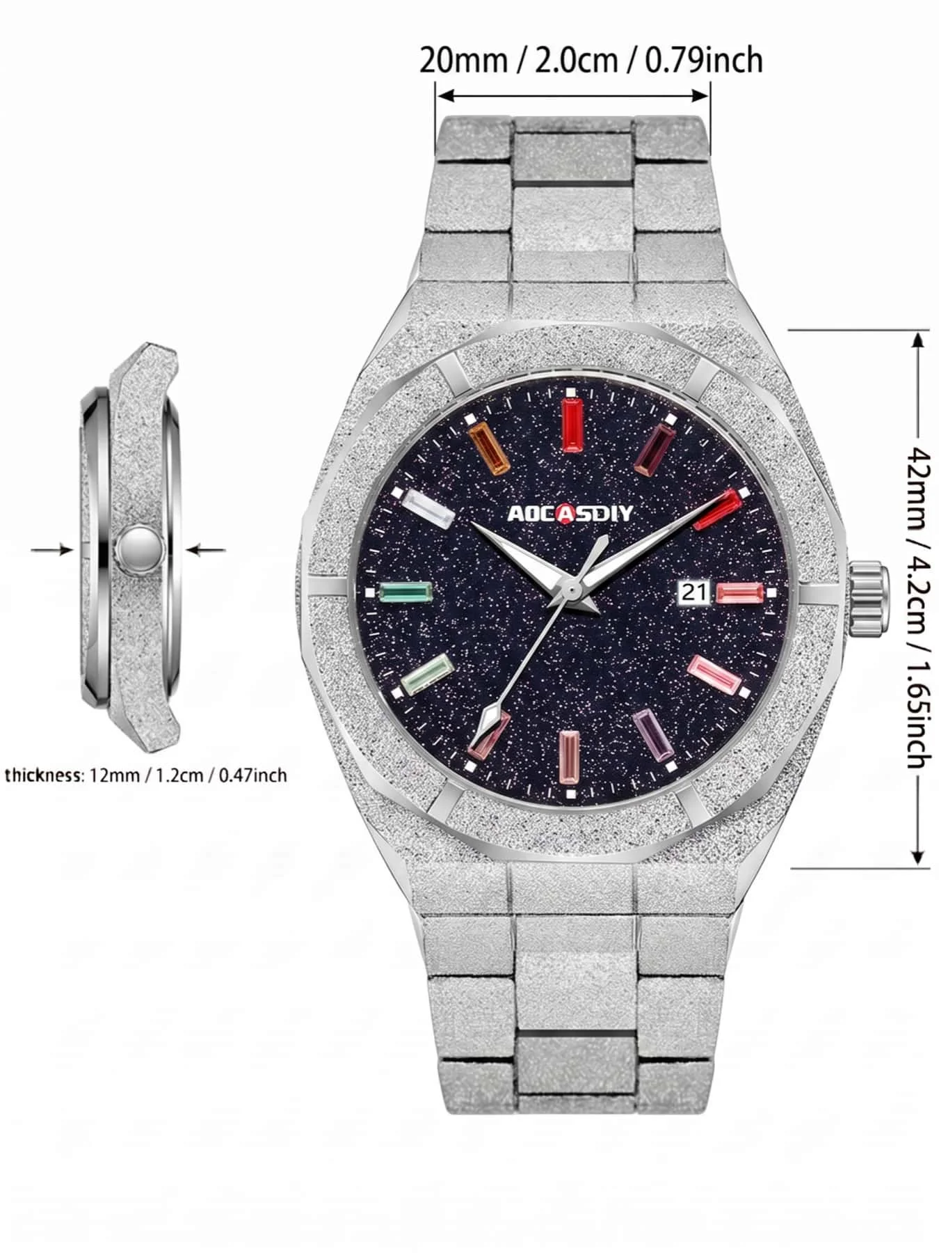 AOCASDIY Men's Quartz Watch Octagonal Case Starry Sky Dial Colorful Rectangular Marking Single Date Window Gift for Friends