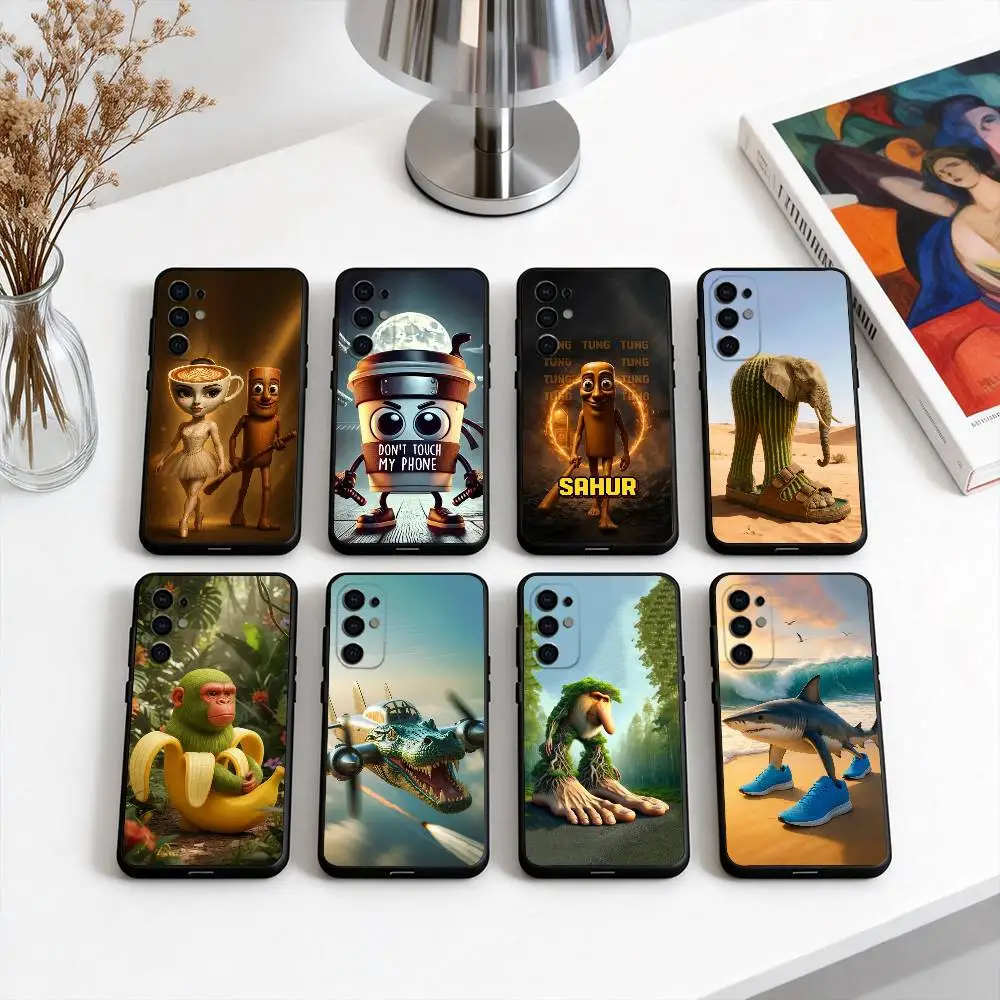 

I-Italian B-Brainrot Tung Tung Phone Case For Samsung S25,S24,S21,S22,S23,S30,Ultra,S20,Plus,Fe,Soft Silicone Black Cover