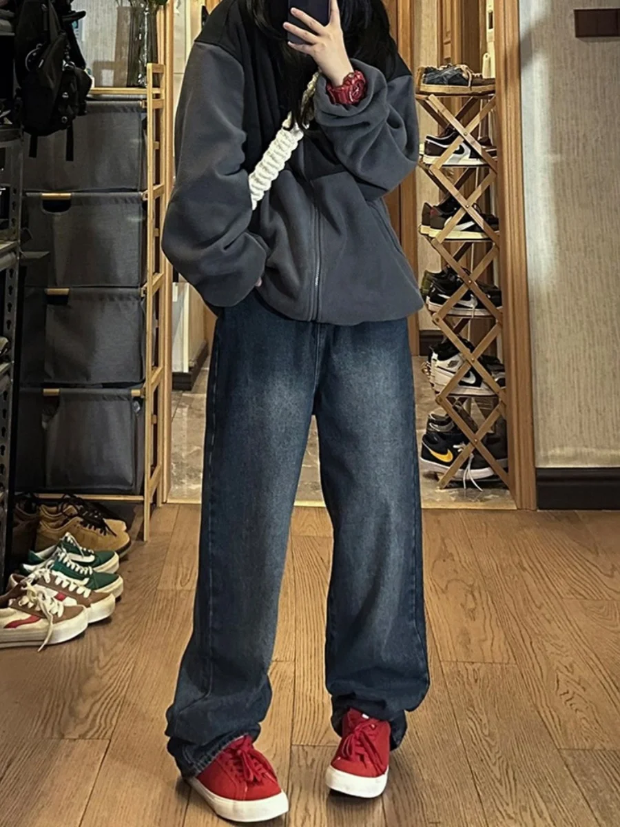 

High Waist Straight Leg Denim Jeans Women's plus Size Spring Autumn Wide Leg Pants Cover Hip Hide Belly Slimming Effect