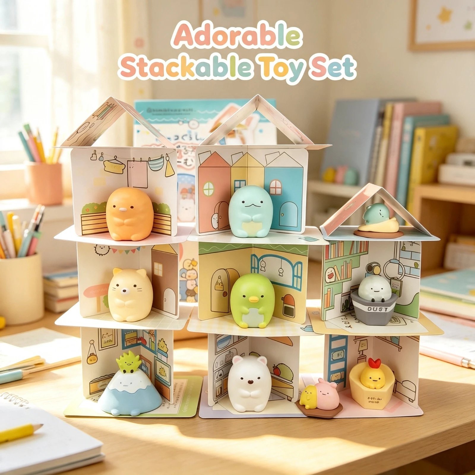 Sumikkoed Gurashied Corner Friends House Stackable Tower Desktop Toy, PVC Figure Miniature Room Scene, Model Gift For Kids