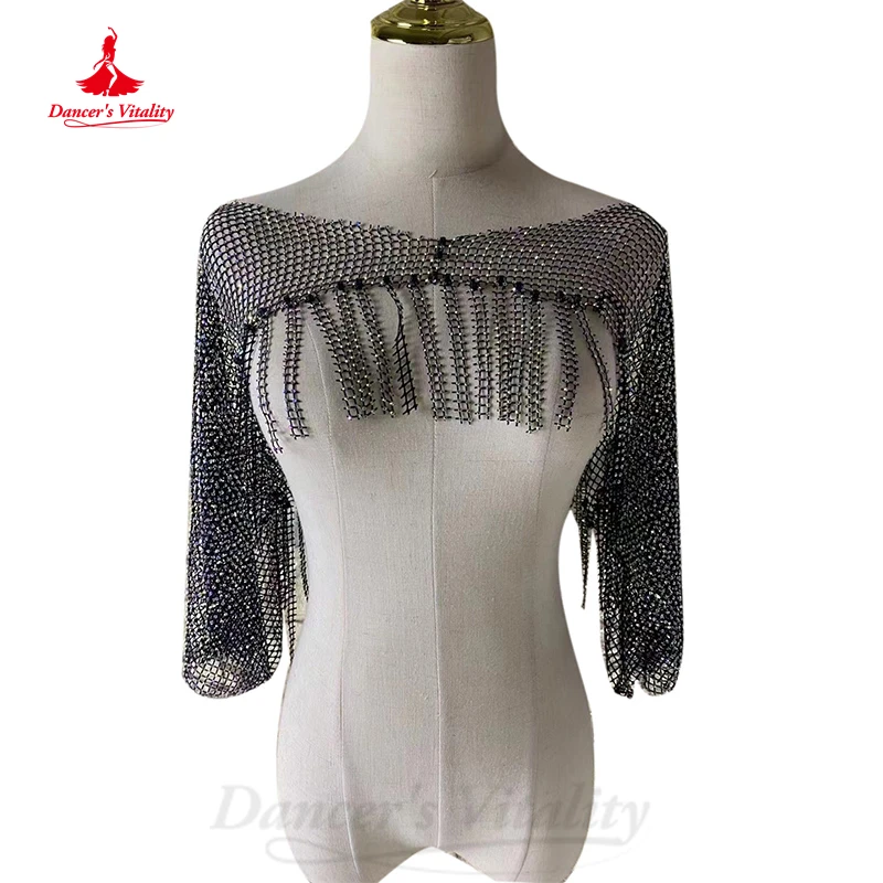 Belly Dance Costume Women Customsized Senior Mesh Coat Full AB Stones Half Sleeves Bellydance Coats Children Oriental Top