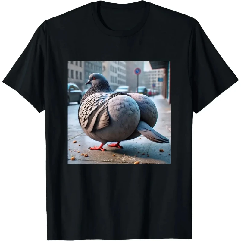 Funny Chubby Pigeon City Street Graphic T Shirt Cute Fat Bird Print Men Women Casual Cotton Short Sleeve Humorous Streetwear Tee