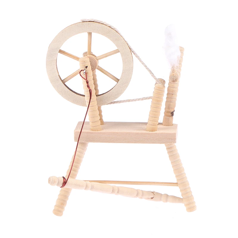 

1/12 Dollhouse Miniature Wooden Spinning Wheel Model Furniture Accessories Toys