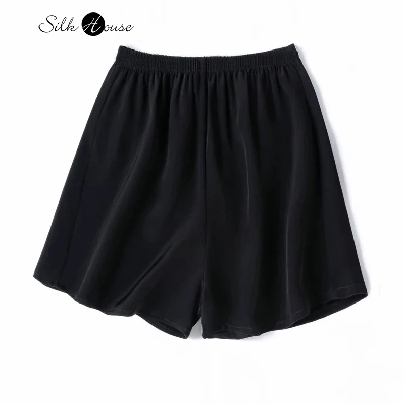 Welfare Style Breathable and Skin Friendly 93% Natural Mulberry Silk Crepe De Chine Black Elastic Waist Women's Safety Pants
