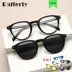 Ralferty 5 In 1 Clips On Glasses Women Men's Sunglasses Clear Eyeglasses Myopia Prescription Optical Frame No Diopter Eyewear