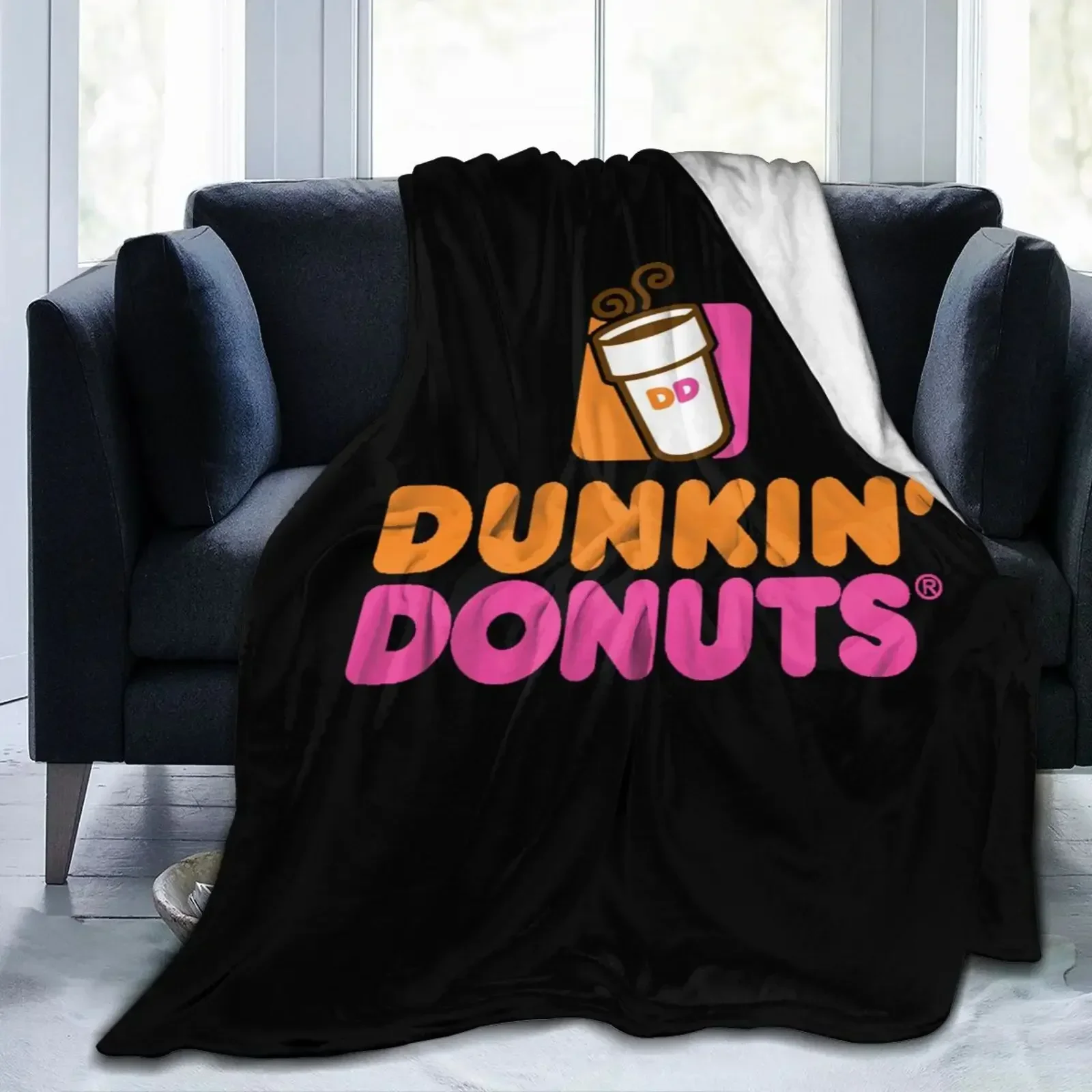 Dunkin Donuts Logo D Flannel Fleece Throw Blanket Reversible Soft Warm Cozy Fall Winter Home Travel Blankets