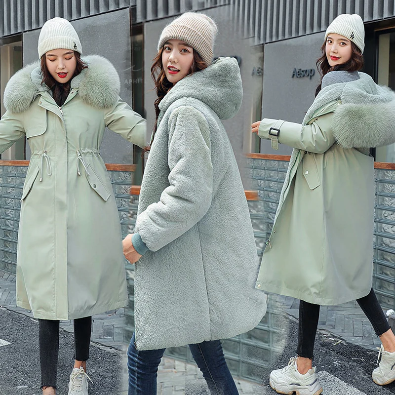 

Parkas Reversible Womens Autumn Quilted Retro-Style Slim-Fitting Long-Sleeved High-Low Waistband Insulation Fur Leopard Youthful