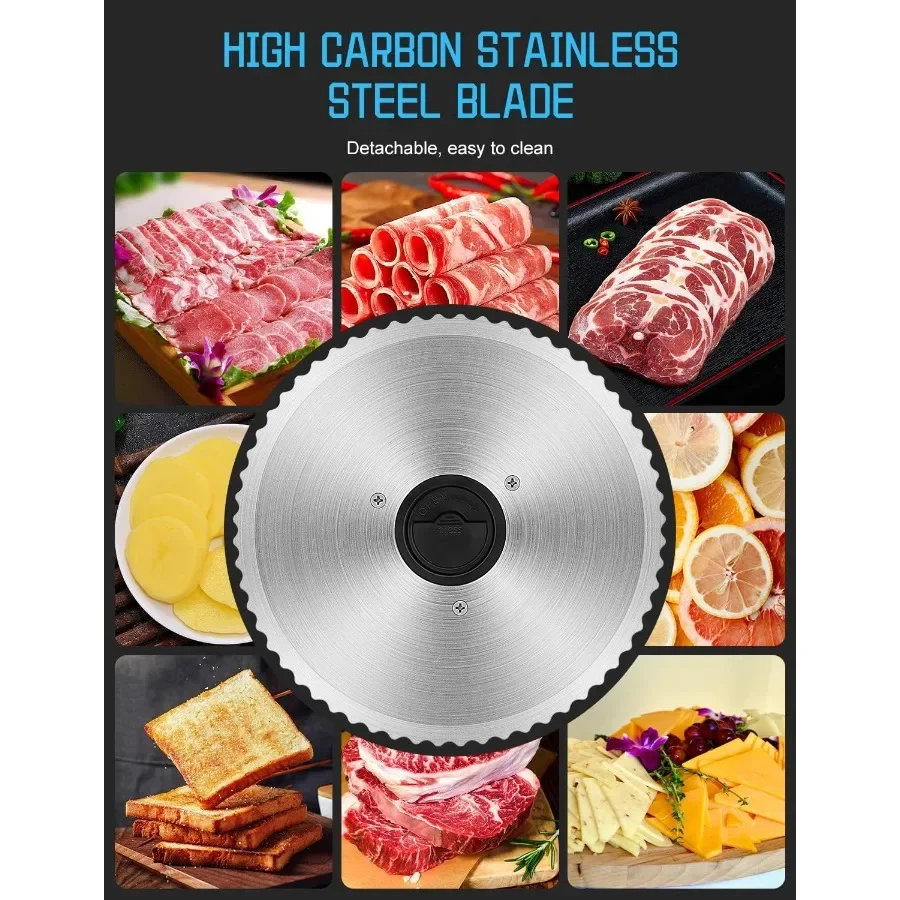 家庭用電動ミートスライサー、取り外し可能な7.5インチステンレス鋼刃、厚さ調整可能、チャイルドロック安全機能付き