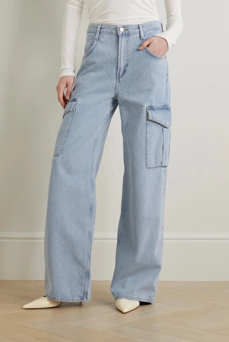 Maxdutti American Retro Cotton Vintage Mom Jeans Cargo Pockets Boyfriend Jeans Women's Jeans Woman Clothes Women's Denim Pants