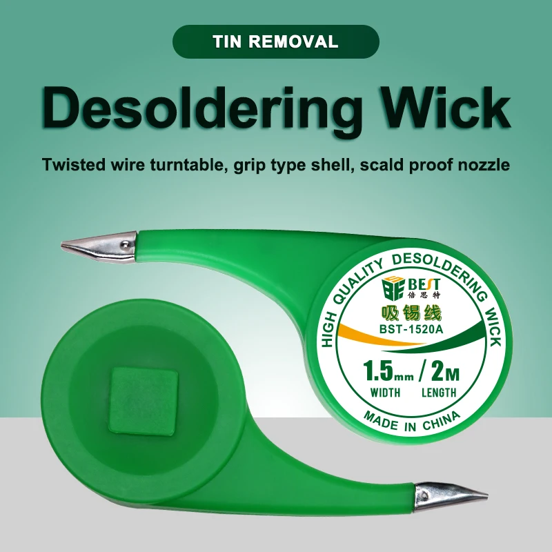 Tin Desoldering Wick Wire, BST-1520, Trança 1.5mm Largura, 2m Comprimento, Sucção BGA, Alta Qualidade