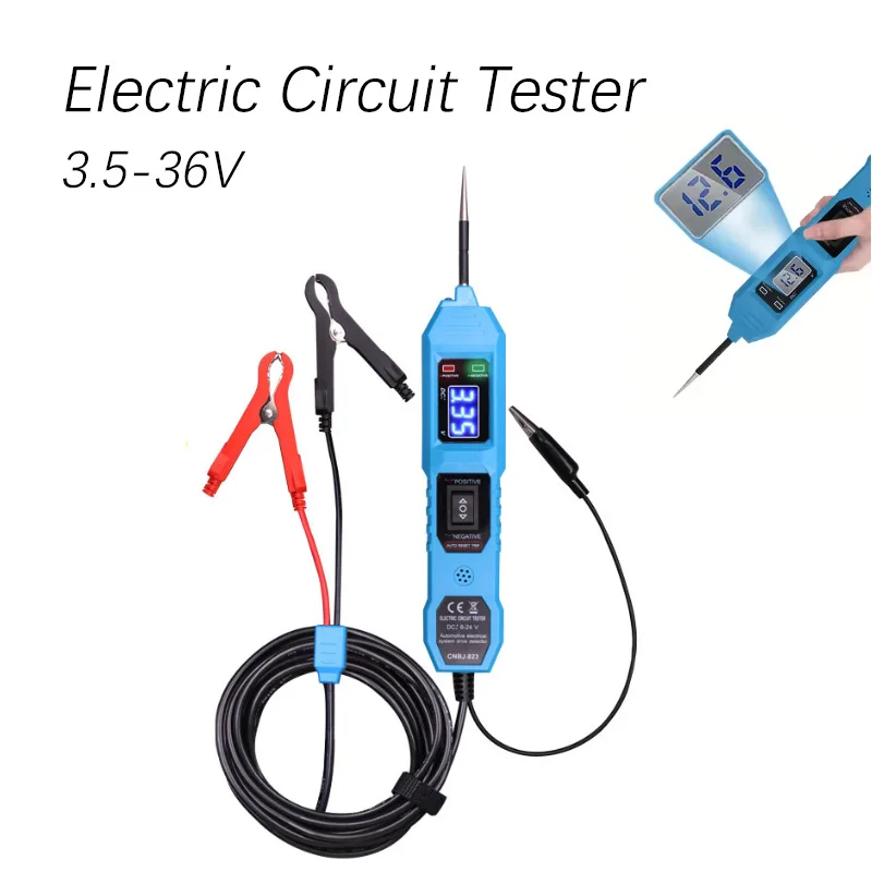 3.5-36V Electric Smart Car Circuit Tester with Led Display Car System Voltage Power Probe Kit LED Digital with Alligator Clips