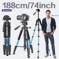 74''/187cm Zomei 360° Panorama Professional Camera Aluminum Alloy Tripod Stand for Mobile Phone Digital Camera Canon Nikon Video