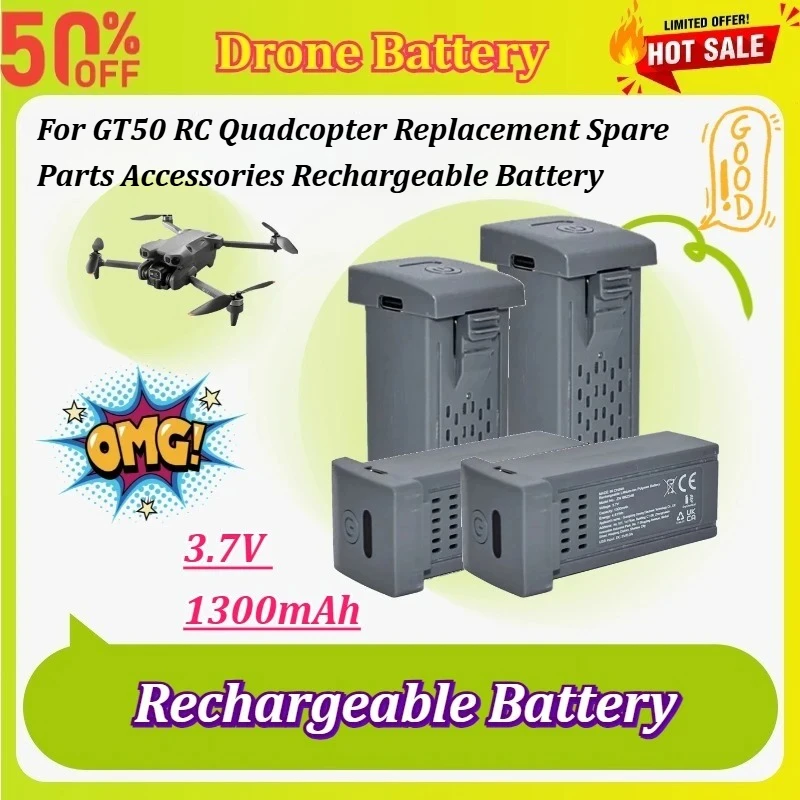 New 1-5Pcs 3.7V 1300mAh  Drone Battery for GT50 RC Quadcopter Replacement Spare Parts Accessories Rechargeable Battery