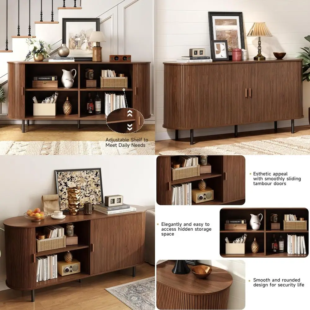 

Буфет Walnut 63 с раздвижными дверцами и регулируемыми полками, идеально подходит для кофейни или прихожей на кухне