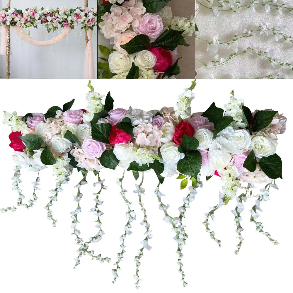 Pink and White Artificial Silk Flowers Row 1M Artificial Flower Rose Panel with Gorgeous Flower Color and Chic Shape for DIY