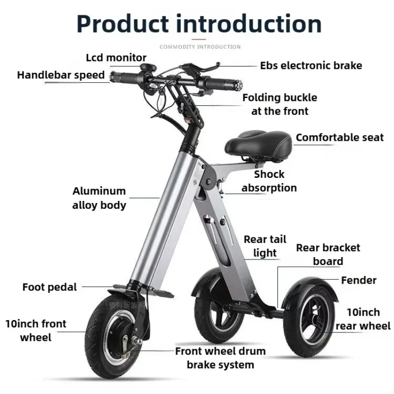 Portable Folding 3 Wheel Electric Scooter 250W Dual-Mode Motor A-Grade Lithium Battery 25KM/H Speed for Adults Seniors Commuting