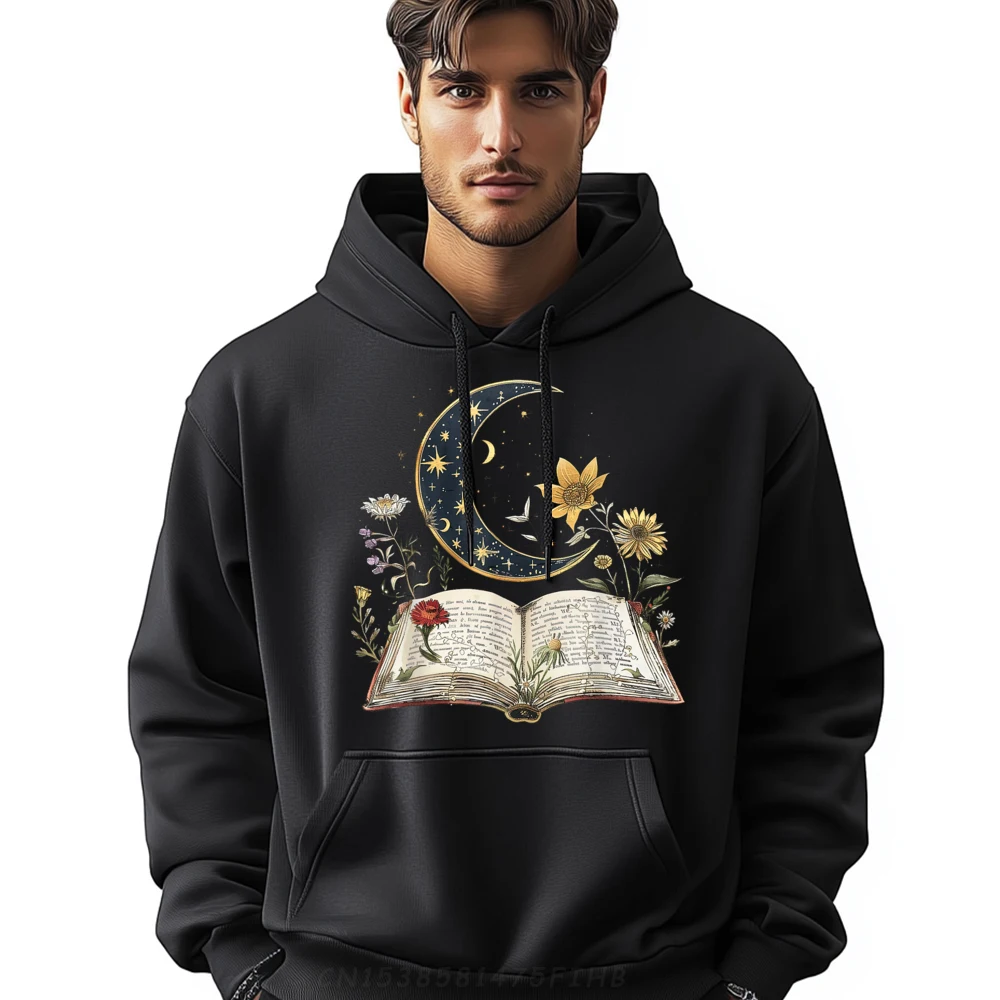 

Celestial Floral Book Moon Cottagecore Women's Long Sleeve Hoodies Letter Christmas Sweatshrt Birthday Coats Newest O-Neck