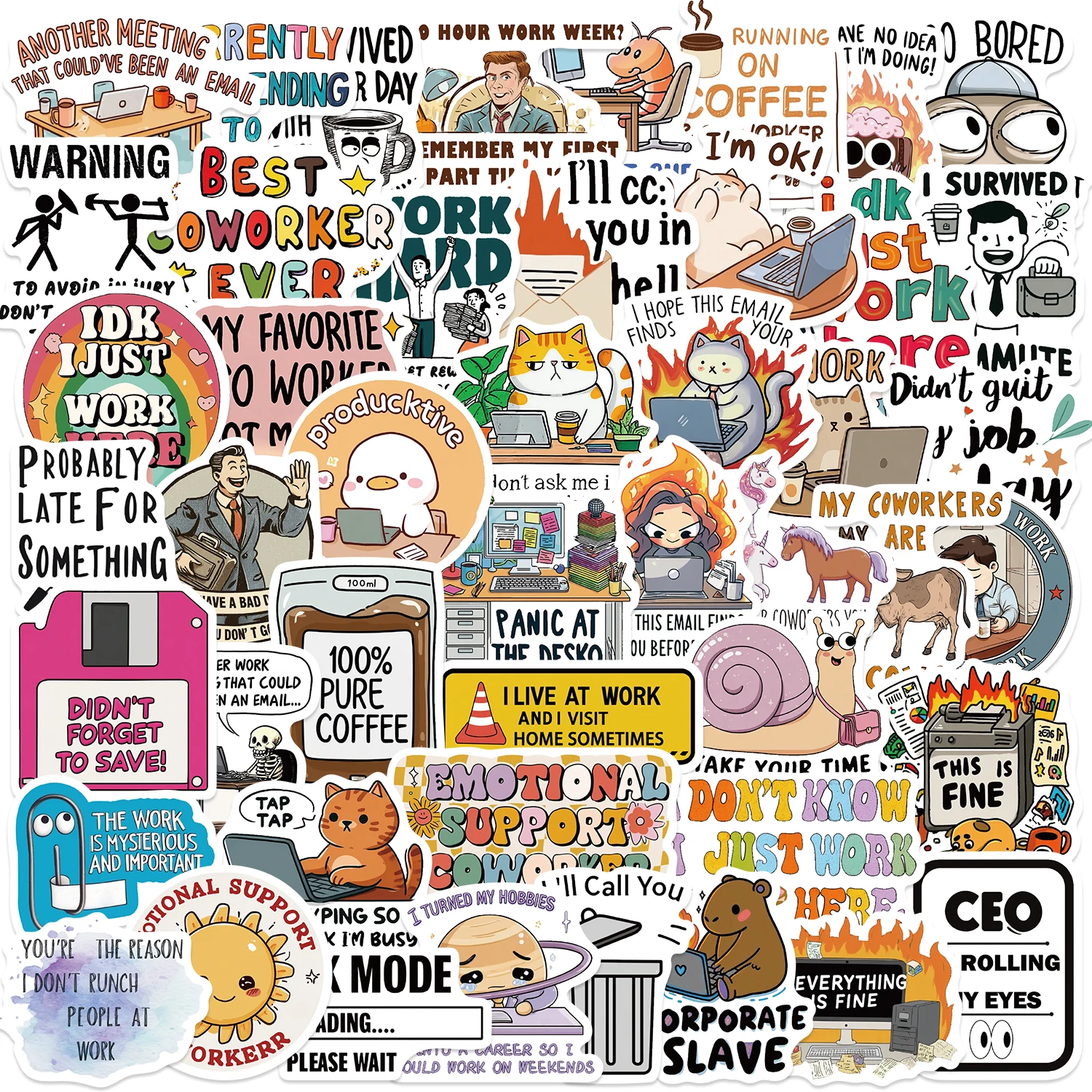 50pcs Interesting Job Graffiti Stickers Suitable for Decorative Phone Cases, Water Cup, Guitars, Creative Waterproof Gift Decal