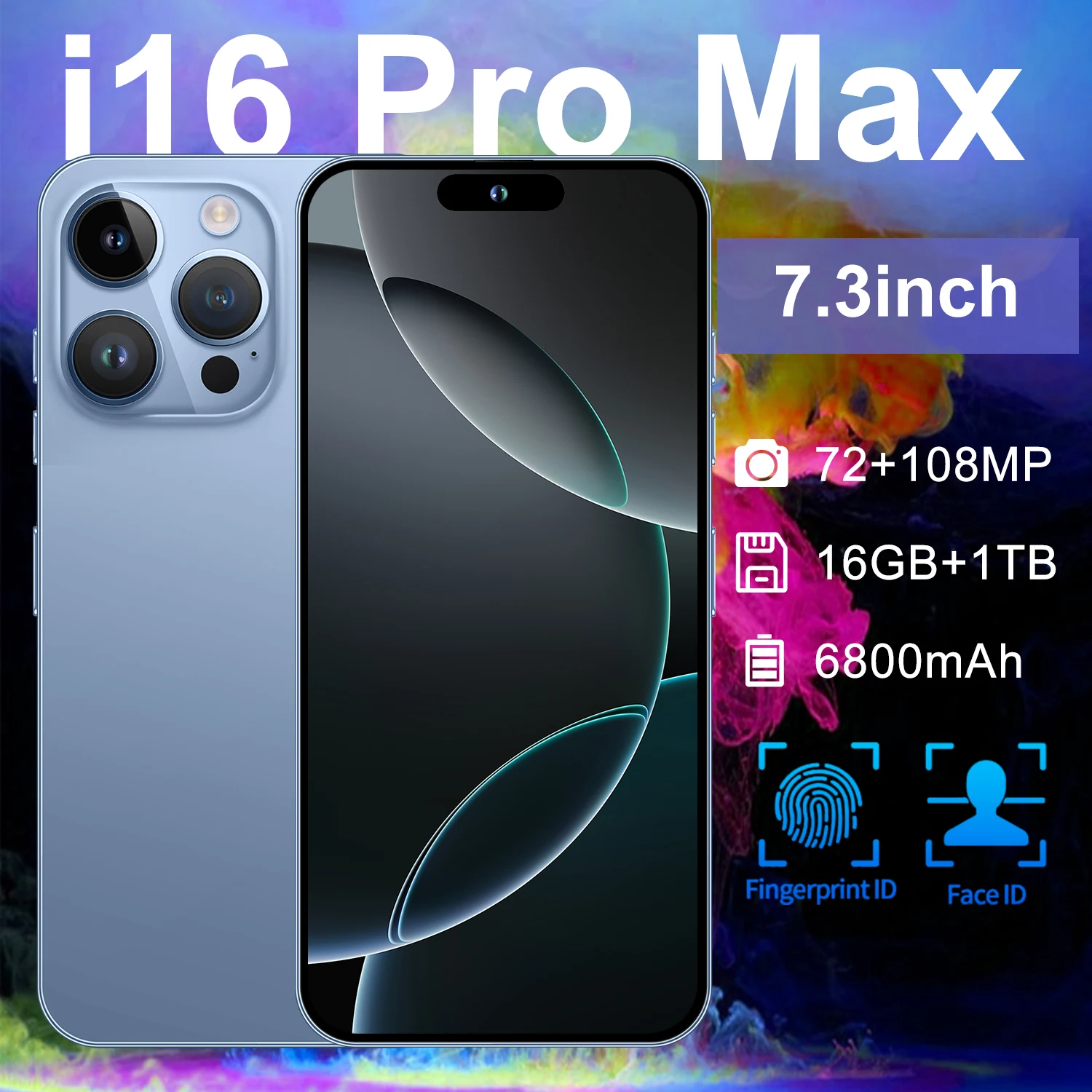 Original I16 Phone 16 Pro Max Neuf 6.7 Inch 12gb + 512gb Clone Smartphone 8 Core Celulares 14 Pro Max Unlocked Phone