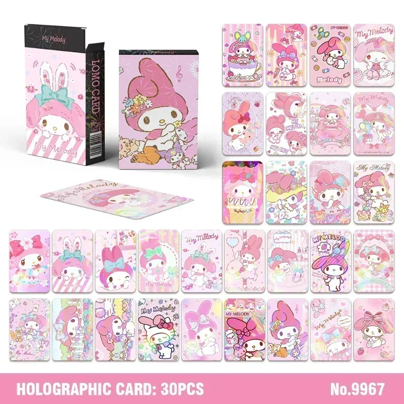 Kawaii 30PCS Hello Kitty Double-sided Laser Flash Cards Kuromi LOMO Card Collection Melody Cartoon Peripherals Anime Cards Gift