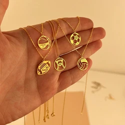 Gold Sport Jewelry Custom Name Necklace with Basketball Volleyball American Football Number Pendant Engraved Name Necklaces Men