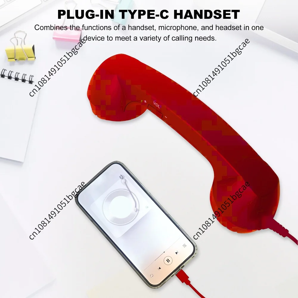 Retro Phone Handset with Type-C Connector Clear Sound Mobile Phone Telephone Handset for Cell Mobile Video Conferences Calls