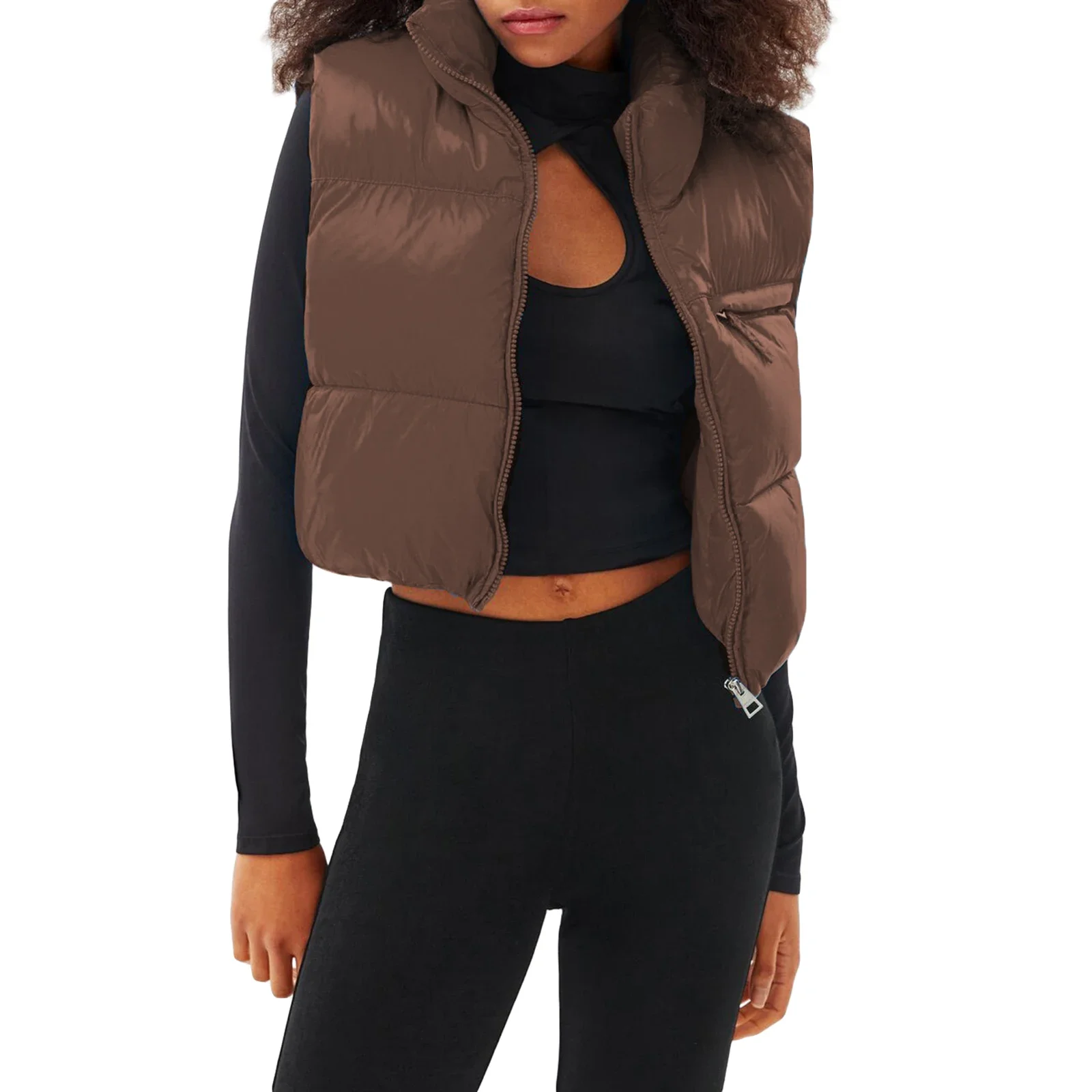 

Women Cropped Puffer Vest Warm Solid Color Lightweight Sleeveless Zipper Down Jacket for Winter Outwear Streetwear