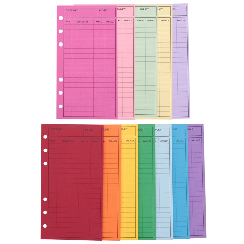 

12 Budget Envelopes, Card Cash Envelope System, Save Money, Various Colors, Vertical Layout And Perforation