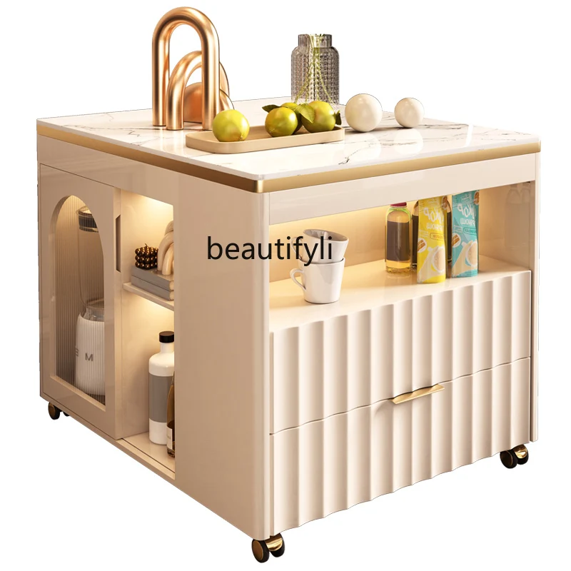 

Sofa side cabinet Side cabinet Cream wind coffee table creative light luxury rock slab tea cabinet