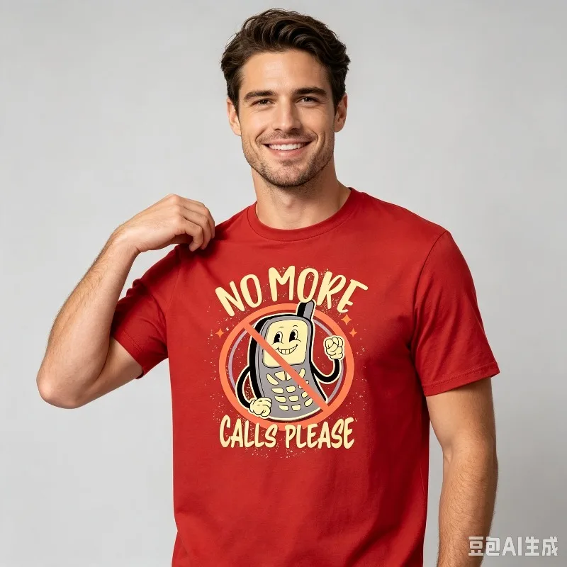 Men No More Calls Please Graphic T-Shirt 100% Cotton Funny Retro Phone Print Casual Short Sleeve Tee for Office Humor Wear