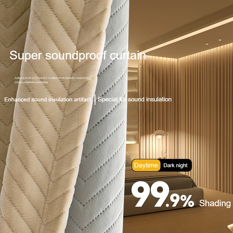 Soundproof Curtain To Prevent Cold and Warm Flannel Sound-absorbing Curtains for Living Room Bedroom Full Blackout and Windproof