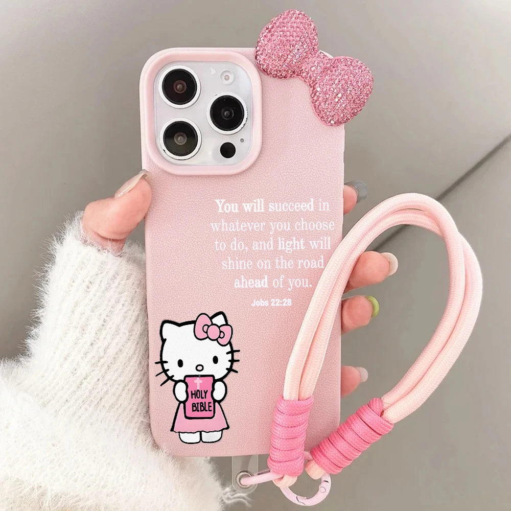 Pink Kawaii Hello Kitty Phone Case For iPhone 17 16 14 15 13 12 11 Pro Max 17 Air 15 16 Plus XR XS 15 Soft Lychee pattern Cover