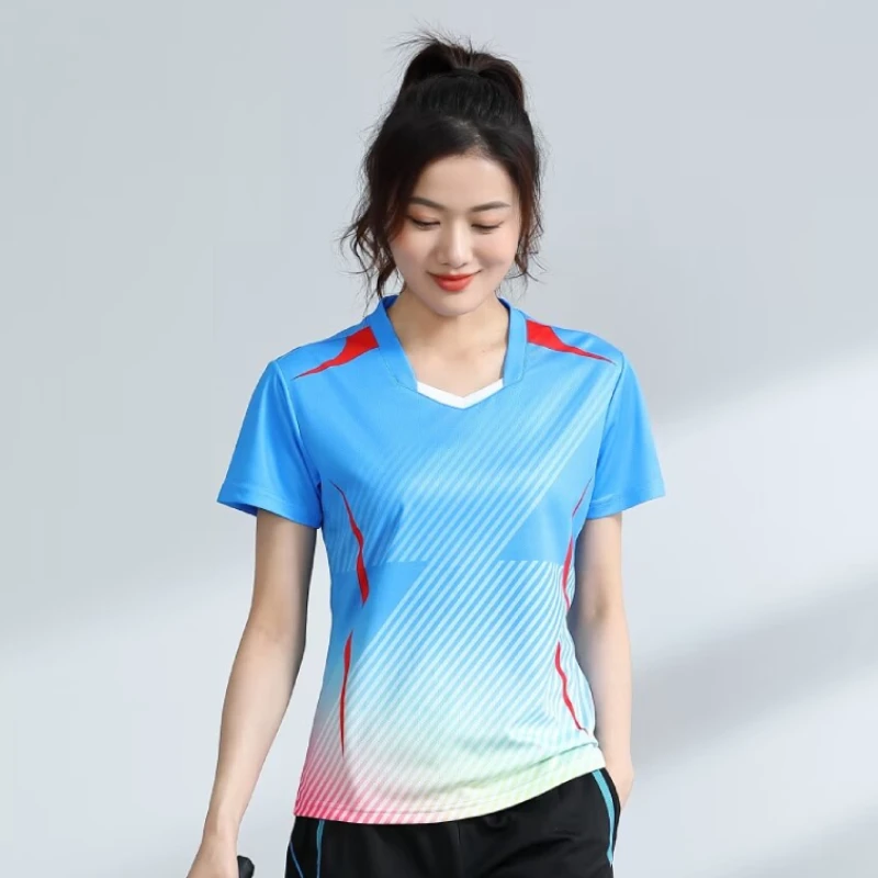 Women's Badminton Jerseys Gradient Female Short Sleeve Tennis Clothes Team Competition Training Slim Sports Fitness Tshirt