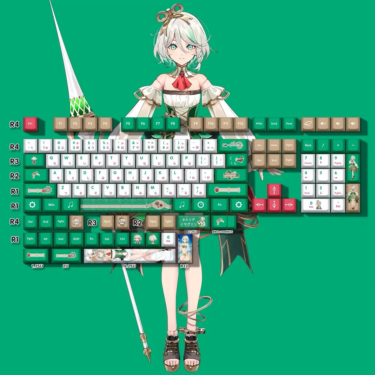 Hololive Vtuber Keycaps Cute Anime Cecilia Immergreen Keycap PBT DYE-Sub Cherry MX Switch Keycap for Mechanical Keyboard 64/68/