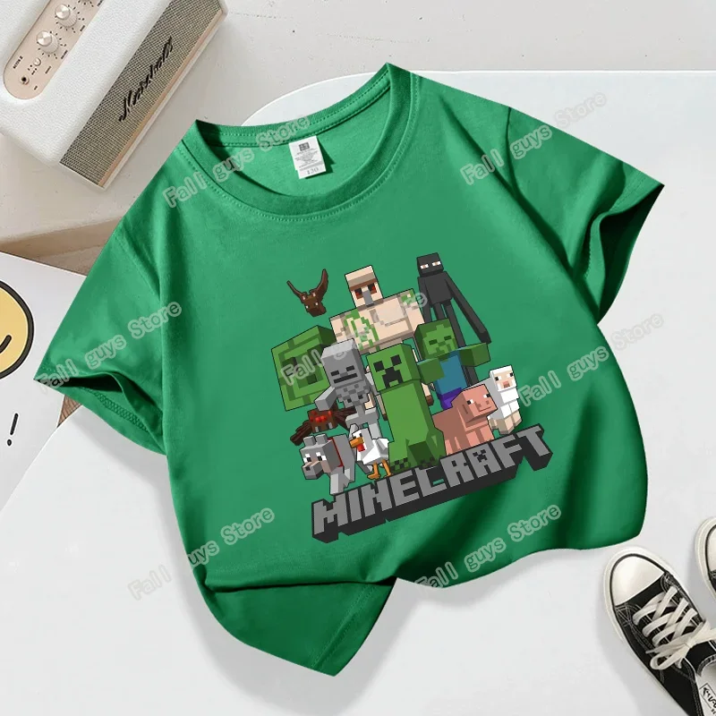 Miner Crafting Pixel Series Child T-Shirt Summer Kids Short Sleeve Tops Hot Game Boys Girls Clothing Cartoon Print Birthday Gift