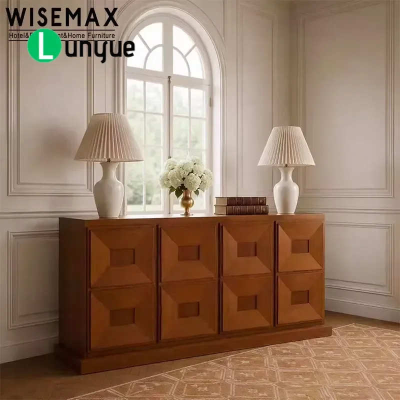 Nordic Minimalist Carved Solid Wood TV Cabinet Locker for Living Room Hotel Villa Apartment Furniture Storage Unit