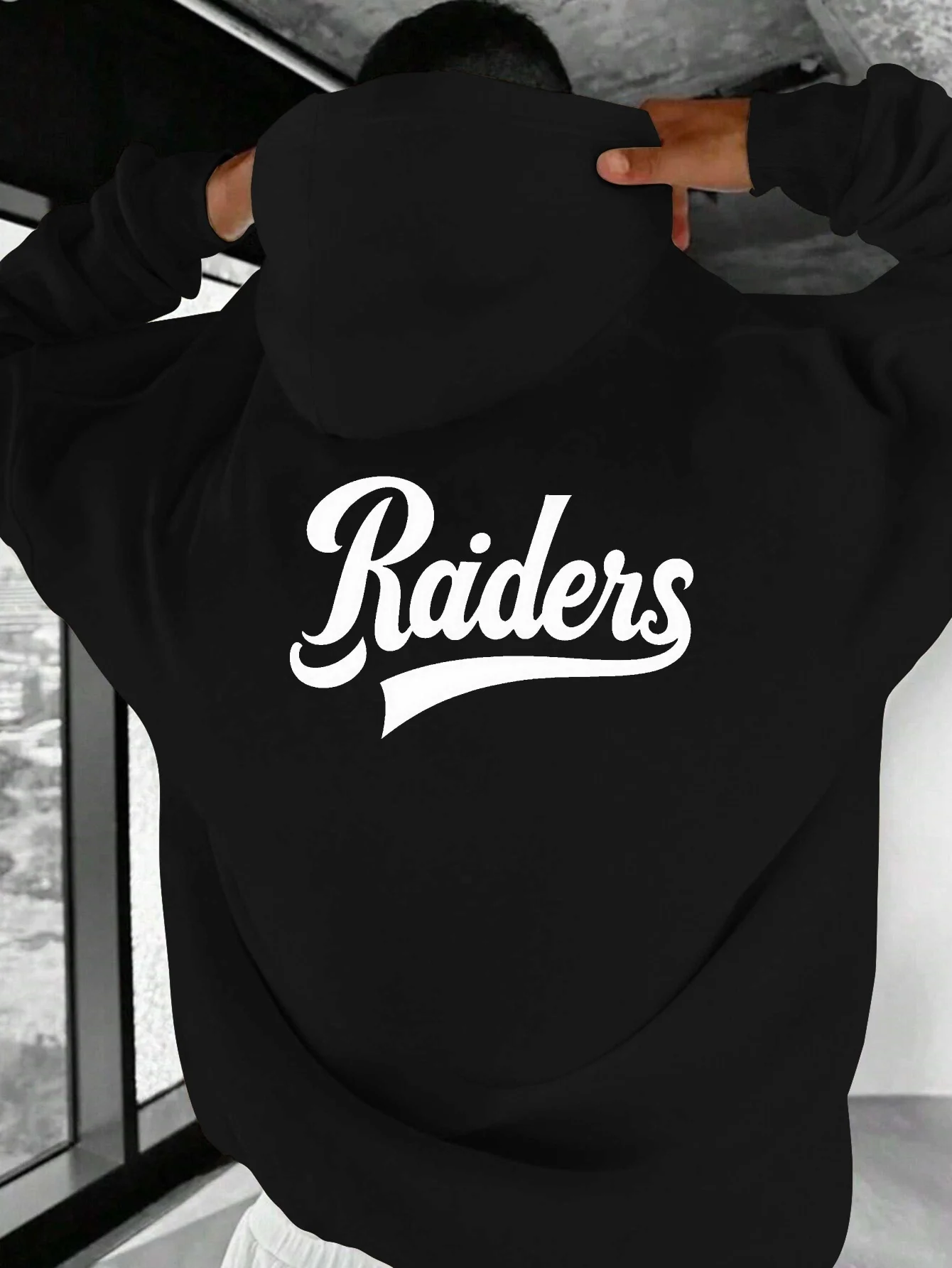 سويت شيرت رجالي كاجوال بغطاء للرأس مع طباعة النصي من Raiders، فضفاض بقلنسوة، قابل للغسل في الغسالة في الخريف والشتاء في الهواء الطلق #2
