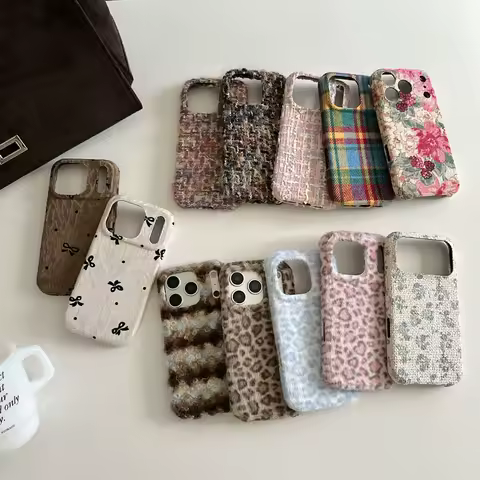 Fashion New Year Gift Plush Fluffy fur Leopard Grid Girl Case for iPhone 17 Pro Max 16 15 14 Plus Soft Winter Warm Furry Cover