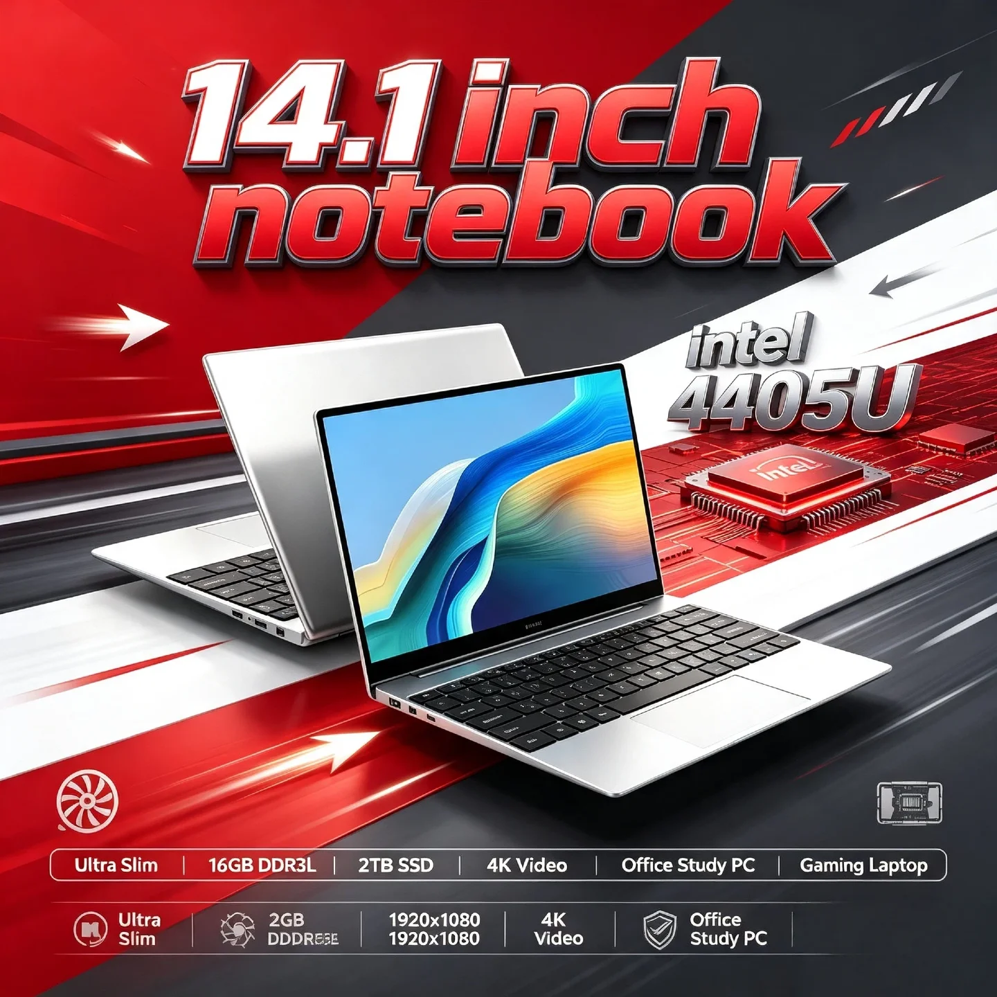 Intel Pentium 4405U Ultra Slim 14.1 Inch Laptop 2.1GHz 2C4T 16GB DDR4 2TB SSD 1920x1080 Gaming Office Study PC Ultra Pro
