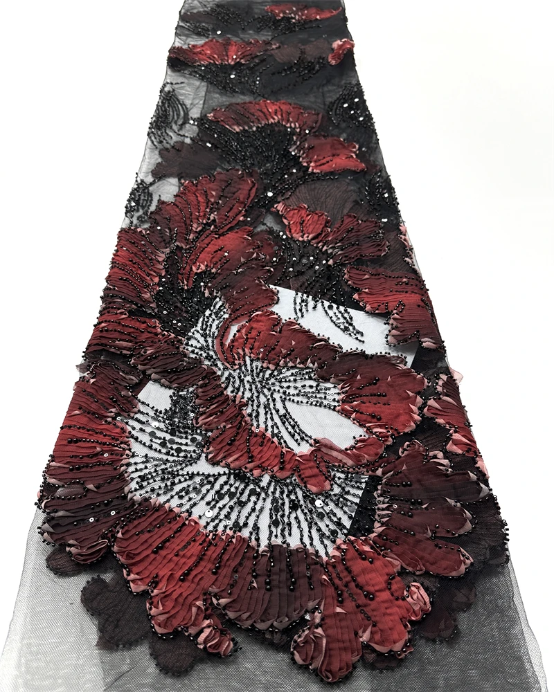 

Nigerian High Quality Luxury Sequins Embroidery Lace Fabric French Handmade Tulle Beaded Lace Fabric For Women Wedding Dresses