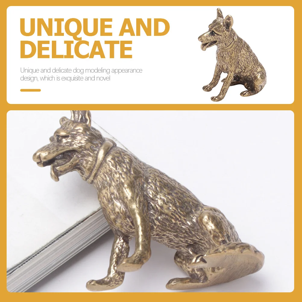 Exquisite Brass Wolf Dog Statue Unique Desktop Ornament Creative Decor Brass Wolf Dog Statue Miniature Animal Decor